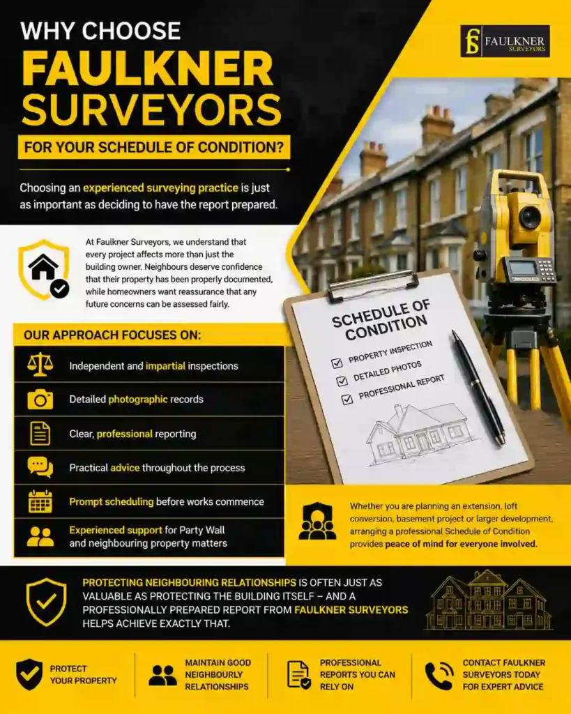 Schedule of Condition: What It Is and Why It Protects Both Neighbours 3 Why Choose Faulkner Surveyors for Your Schedule of Condition Crawley?
